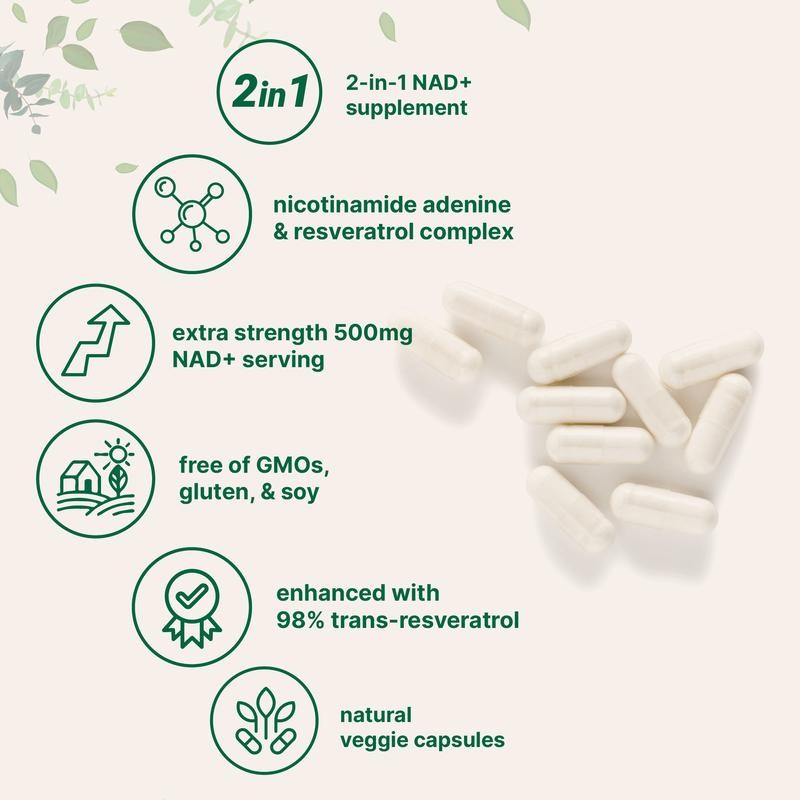 Micro Ingredients NAD+ Supplement 500mg with Resveratrol, 240 Veggie Capsules