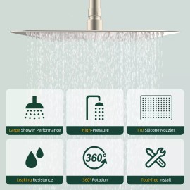 Hibbent All Metal 10'' Rainfall Shower Head Combo,High Pressure Handheld Shower - Square-10 InchBrushed Nickel