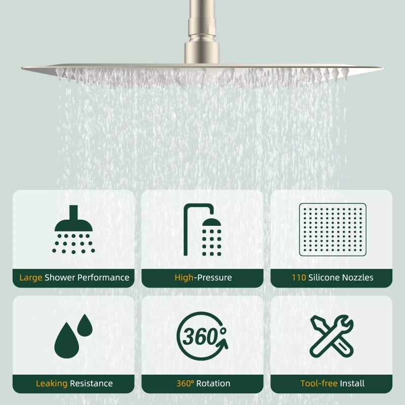Hibbent All Metal 10'' Rainfall Shower Head Combo,High Pressure Handheld
