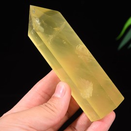 WUYOUSHI 1Pc Large Citrine Wands / 4.8"-5.11" Natural Healing Crystal Tower / 6 Faceted Chakra Crystal Point Reiki Meditation Therapy Crystal Grid Decoration