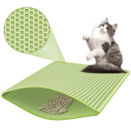 Cat Litter Mat -24'' x 15'', Small Litter Trapping Mat, Easy to Clean Box Mat, Waterproof, Urine-Proof, Non-Slip Kitty Litter Mats for Floor, Green