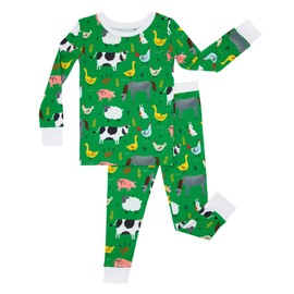 Little Sleepies Two-Piece Pajama Set for Boys & Girls, Soft Viscose from Bamboo Toddler Pajamas for Kids, Family Matching PJs, Green Farm Animals, 12-18M