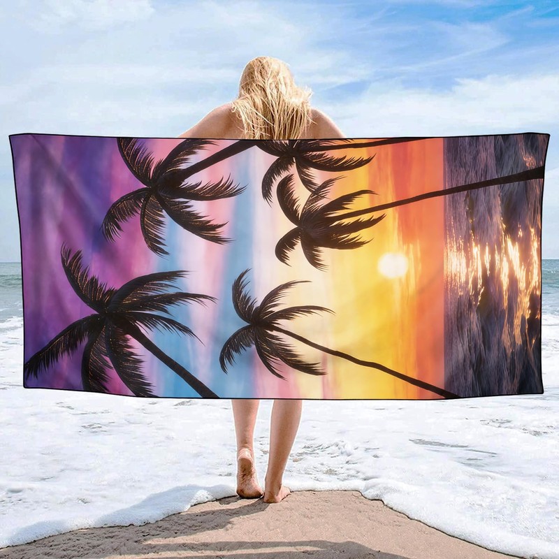 XSMEI Coastal Seaside Sunset Beach Towel Oversized 36" x 72",