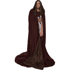 Artemisia Designs Brown Cloak with Hood for Adult Men Women Velvet Hooded Cape Costume Lined with Satin