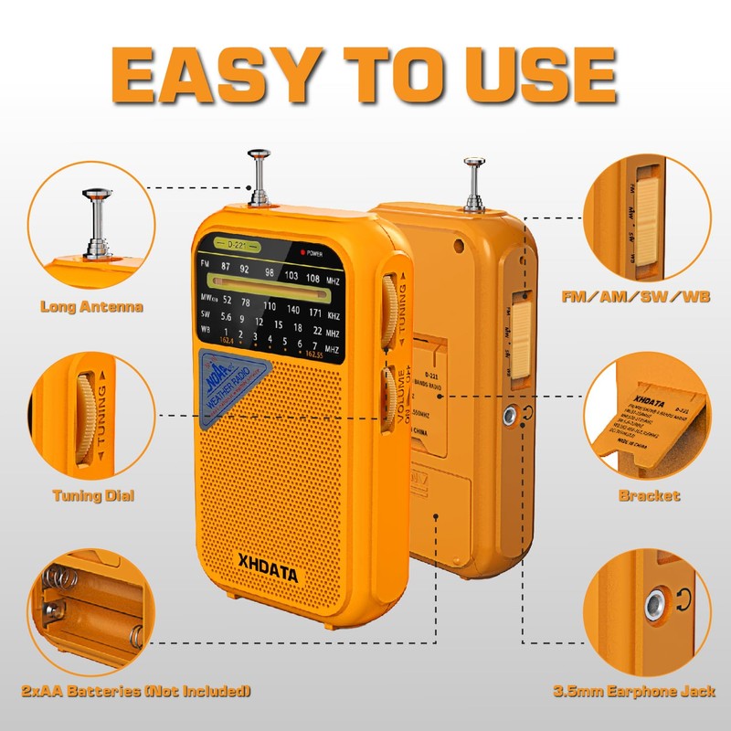 XHDATA D221 NOAA Weather Radio Portable AM FM Shortwave Radio