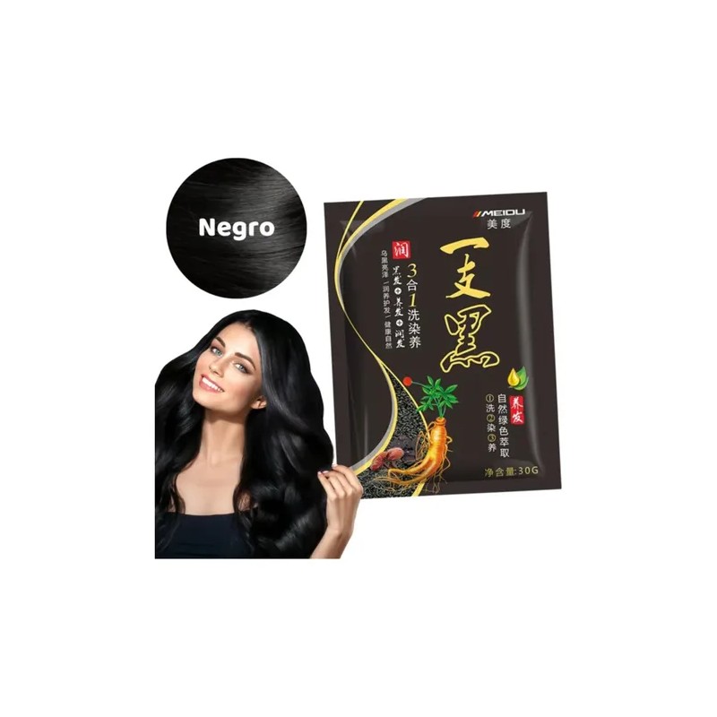 Shampoo Tinte Negro Instantáneo Jengibre Negro 10 Sobres