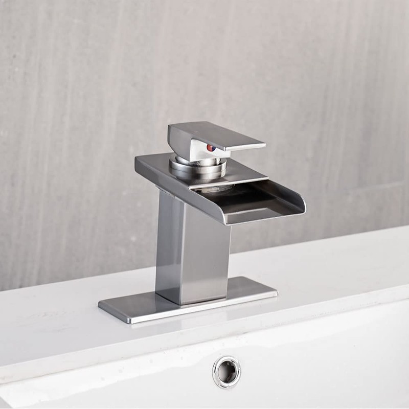 AVSIILE LED Bathroom Sink Faucet, Brushed Nickel Waterfall Single Hole