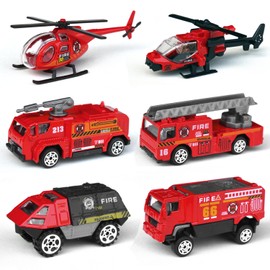 Tianmei 6 Cars in 1 Set Fire Rescue Styling 1:87 Alloy Diecast Vehicle Models Collection Kids Toy, Fire Truck Helicopter Ambulance Car (6pieces - Fire Fighting)
