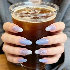 LEVGAL Short Magnetic Nail Tips, Set of 30, Fake Nails, Blue Medium, Lavender, Gradient, Popular Nails, Japanese Style, Cute, Stylish, Simple, School Entrance Ceremony, Graduation, Coming-of-Age