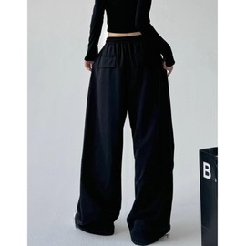 Chmnigma Wide Leg Sweatpants for Women Men Baggy Casual Drawstring Sweat Pants Trendy Athletic Grunge Clothes(Black-M)