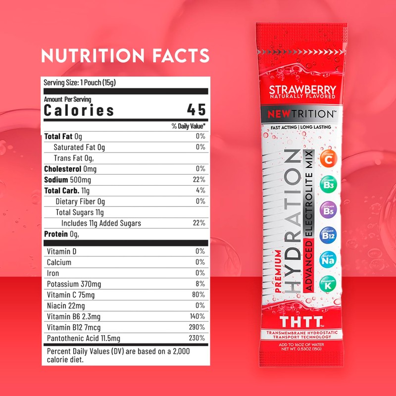 NewTrition Hydration Powder, Electrolyte Powder Packets, Naturally Flavored Hydrating Packets