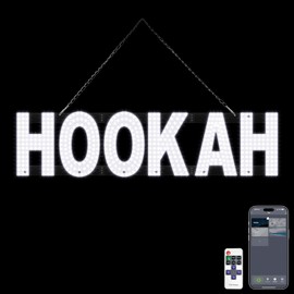 40"x10" Large Hookah LED Open Sign with Timer Adjustable Brightness LED Smoke Sign Super Bright & Dimmable Open Sign for Store, Bar, Salon, Restaurant – White