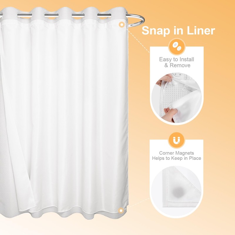 River Dream Cotton Blend No Hook Shower Curtain with Snap