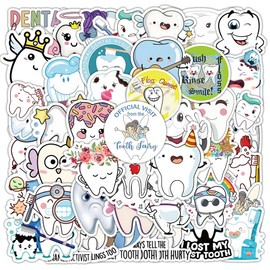 Tooth Stickers 50 Pcs Vinyl Cute Dental Stickers for Laptop Skateboard Water Bottle Scrapbook Luggage Guitar Cars Bicycle,Waterproof Cartoon Funny Tooth Fairy Stickers for Teens Adults Kids