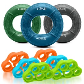 Fortalecedor de mano, 9 piezas con diferentes niveles de resistencia, entrenador de fuerza de agarre, ejercitador de dedos de silicona para aliviar el dolor de muñeca, dedo en martillo, túnel carpiano, tendinitis y codo de tenista.