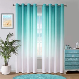 WUBODTI Teal Curtains for Bedroom 84 Inches Long 2 Panels, Turquoise White Ombre Curtain Girls Room Decor Grommet Gradient Texture Window Curtain Drapes for Living Room Sliding Door, 42 x 84 Inch