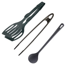 Westmark Set of 3, 1 Double Spatula + 1 Roasting and Serving Tweezers + 1 Stirring/Cooking Spoon, PA, Gentle, Black, 210022E6