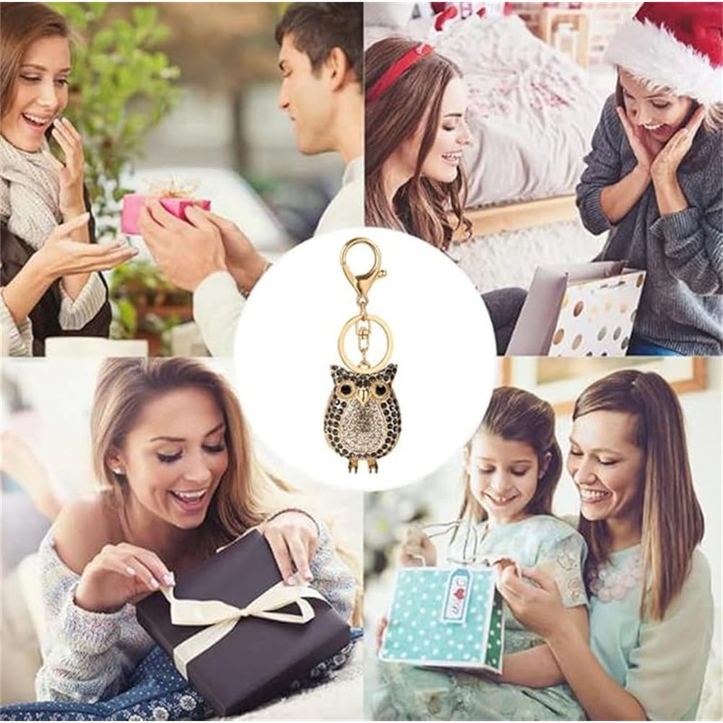 MDFREL Cute Rhinestone Owl Key Ring Owl Crystal Bird Keychain