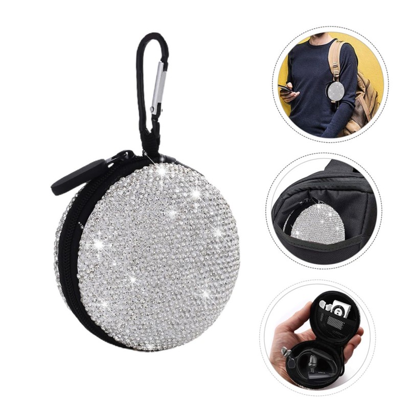 jojofuny 1pc Rhinestone Earphone Storage Case Portable Data Cable Organizer