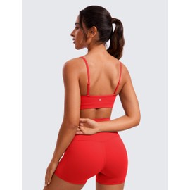 CRZ YOGA Butterluxe V-Neck Sports Bras for Women - Adjustable Thin Straps Padded Yoga Top Basic Wireless Camisole Deep Red Large