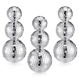 3 Pcs Christmas Disco Ball Decor, Snowman Shaped Aesthetic Disco Ball Decor Glitter Mirror Disco Ornament Disco Ball Snowman Statues Room Table Decor for Christmas Home Art Decorations