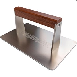 Manucode Stainless Steel Bacon Press - 3.2 LB Heavy Cooking Weight, Ideal for Flat Top Grill - Griddle Accessories for Searing Smash Burger, Steak, Sandwich - 9.25 x 5.7 Inches, Flat Bottom, Rectangle