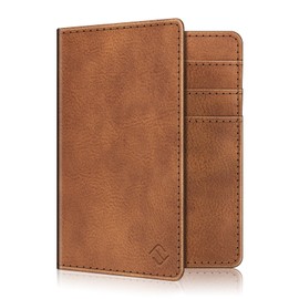 FINTIE Vehicle registration certificate cover for registration certificate – 2 slots for vehicle registration certificates and 5 slots for cards, made of faux leather pocket for ID / cards, Brown
