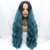 Xiweiya Deep Curly Hair Long Ombre Dark Blue Green Wavy
