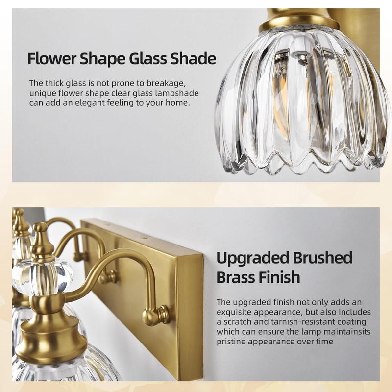 LIROUVET 3 Lights Brass Gold Crystal Bathroom Vanity LightsLight Fixtures