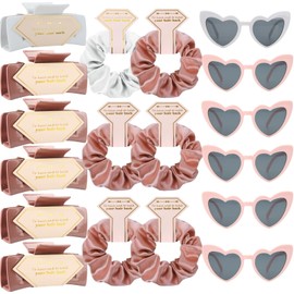 Tethzeng 18pcs Bridesmaid Scrunchies Proposal Gifts square 4.1inch last toast on the coast Bachelorette Hair Claws Clips Girls heart sunglasses gift for Wedding Party Favors (White&Rose Gold)