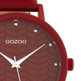 Oozoo Women's Watch with Leather Strap Color Line with Floral Pattern in Dial 45 mm, C10656 - Red/Red, Strap.