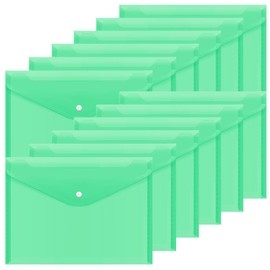 A4 Plastic Wallets Folder - 12Pcs Clear Document Folders Transparent Filing Envelopes Waterproof Plastic Envelopes File Holder Filing Document Poly Envelope for A4 Letter Paper Size (Green)