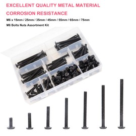 cSeao 100pcs Black M6x1.0mm Allen Bolts Joint Connecting Bolts Socket Cap Screws and Rivet Cap Nuts Kit, 15mm/ 25mm/ 35mm/ 45mm/ 55mm/ 65mm/ 75mm
