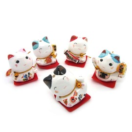 Starlet24 Set of 5 Chinese Lucky Cats Ceramic Decorative Lucky Charm Waving Cats 131073
