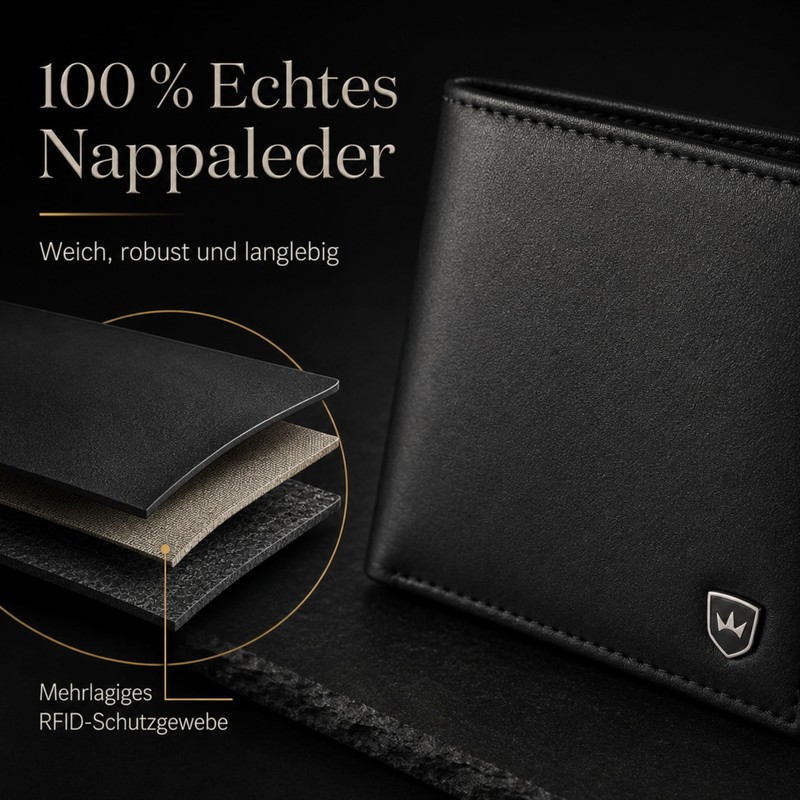 Kronenschein® Wallet Made of Nappa Leather, RFID Protection Premium Men’s