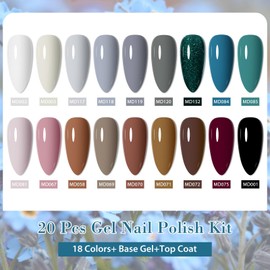 MSRUIOO 20Pcs Gel Polish Set 18 Colors Grey Brown Gel Nail Polish Nail Polish for DIY Manicure Women Gifts