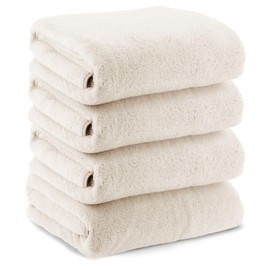 Mofuwa Bath Towel Set, Hyaluronic Acid Infused for Moisturized Skin, 4-Piece Set, Microfiber, Thick, Quick-Dry, Small Bath Towel, Mini Bath Towels, Linen White, 4 Bath Towels