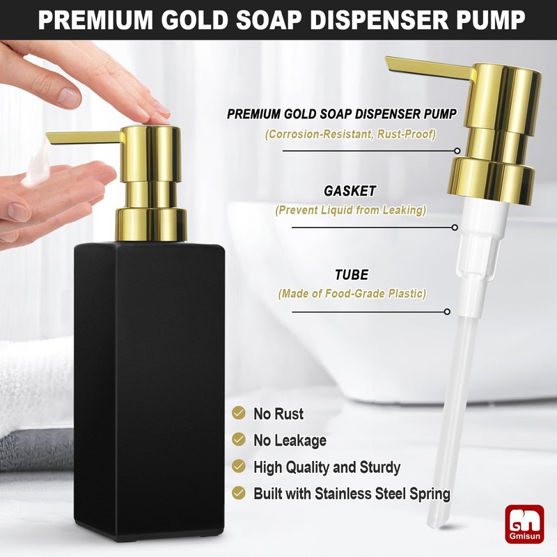 GMISUN Gold Hand Soap Dispenser, Black Glass Soap Dispenser with