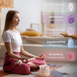 Lamptobe Healing Crystals with LED Wooden Base, Mixed 7 Chakra Crystals and Gemstones Set, Crystal Gifts for Women Meditation Stress Relief Reiki Chakra Balancing Home Office Yoga