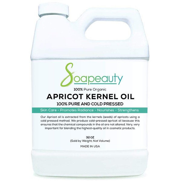 APRICOT KERNEL OIL Organic Cold Pressed Unrefined | 100% Pure Natural Apricot Oil for Skin, Face, Hair | Carrier for Essential Oils, Moisturizer, Massage | Sizes 4OZ to 1 GALLON | (32 OZ)