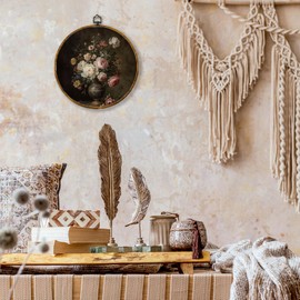 shiviody Vintage Moody Floral Canvas Wall Art Decor, Dark Academia Cottagecore Antique Botanical Floral Round Hanging Frame Prints Decorations for Home Bedroom Living Room 10"x10"