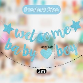 KIPTVO Baby Shower Party Decoration, Welcome Baby Boy Banner Glitter Welcome Baby Decorations Baby Shower Party Decorations, for Boys Birthday Party Hanging Decorations Party Supplies