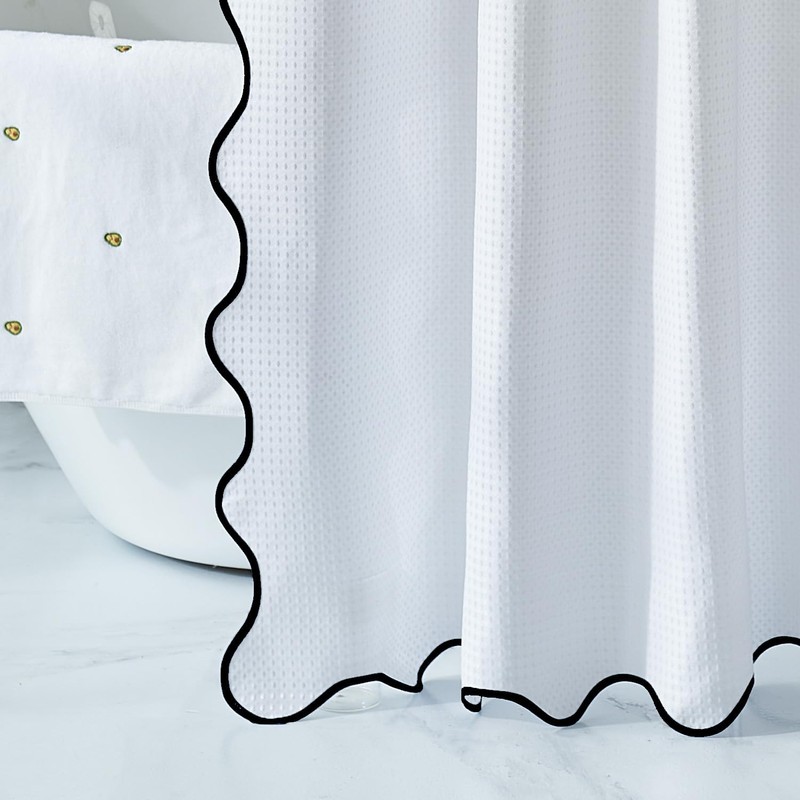 youngseahome Waffle Weave 230GSM Heavy Duty Fabric with Black Scalloped