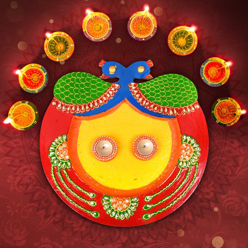 Pooja Thali Handcrafted MDF Wooden Pooja Thali Plate Wedding Engagement