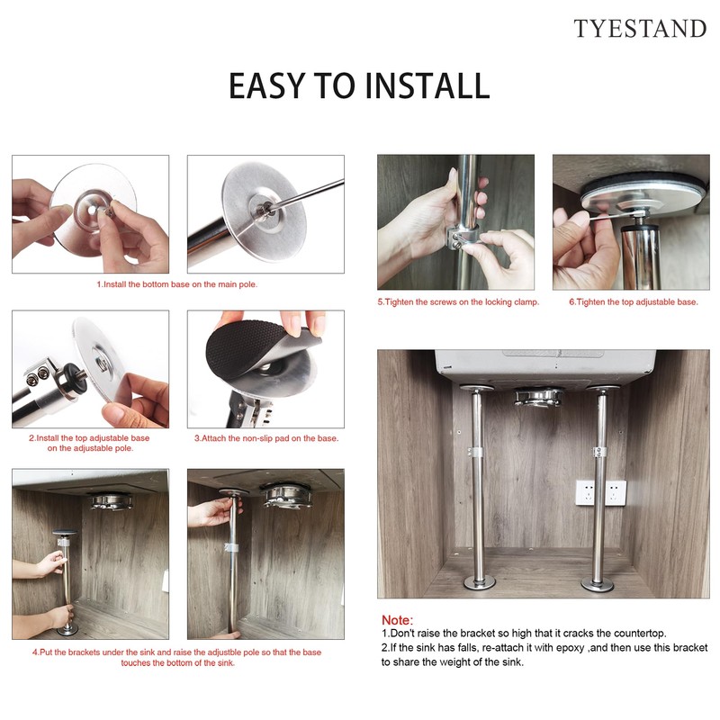TYESTAND ST-2 Undermount Sink Brackets Stainless Steel Adjustable Support Sink