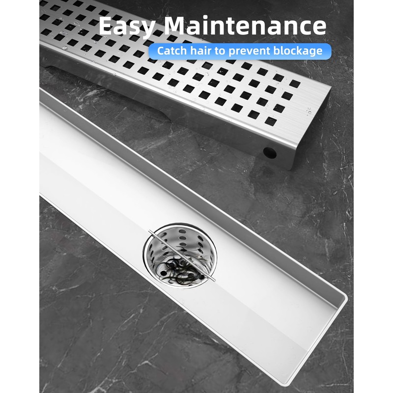 HTOH Shower Drain Offset for Bathroom: 24-Inch Brushed Nickel Linear