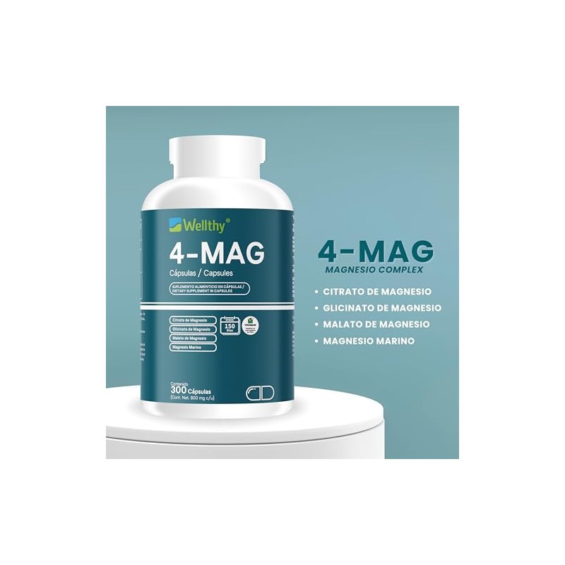 Wellthy Mag Magnesio Complex 300 Cápsulas Equivalente 360mg Elemental Citrato