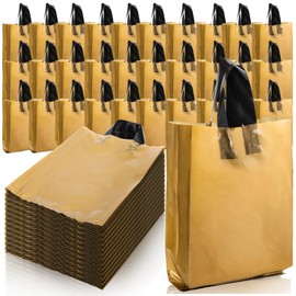 YIMITEE 100 Pack Plastic Shopping Bag, 15"x12" Grocery Bags with Handle Bulk, Reusable Thick Retail Merchandise Bag, Durable Boutique Bags for Small Business, Gift, Supermarket, Restaurant, Takeout