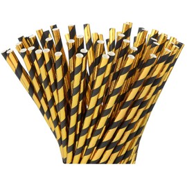 Paper Straws Biodegraddable (Black Gold Striped)