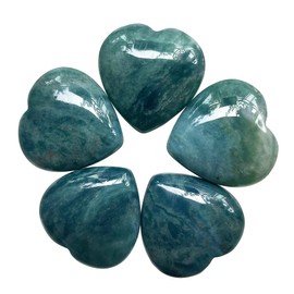 Ladeukoi Ladeukoi 5Pcs Natural Ocean Jasper Crystal Love Heart Stone, Polished Palm Pocket Stones Healing Therapy Chakra Balancing 1 Inch(25mm)